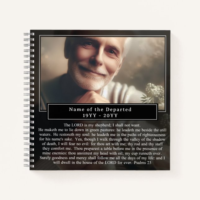 Custom Memorial Photo Name Bible Verse Guest Notebook (Front)