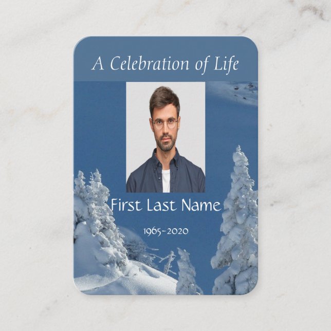 Custom Memorial Service Beautiful Mountain Skiing  Business Card (Front)