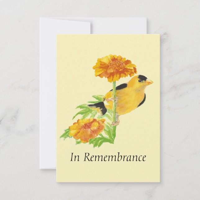 Custom Memorial Service Goldfinch & Marigold  Invitation (Front)