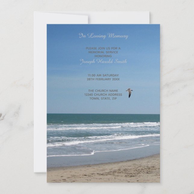 Custom Memorial Service Invitation - Beach Theme (Front)