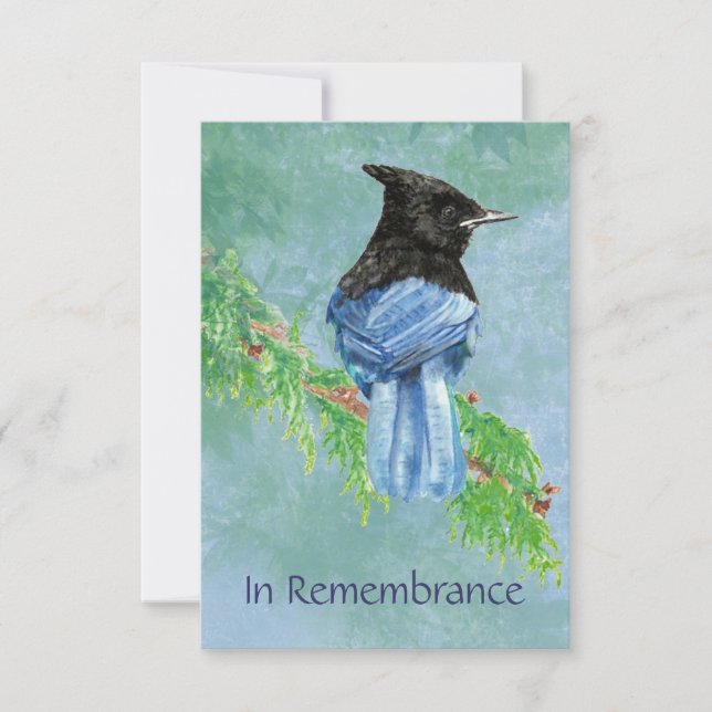Custom Memorial Service Invite Stellar Jay Bird (Front)