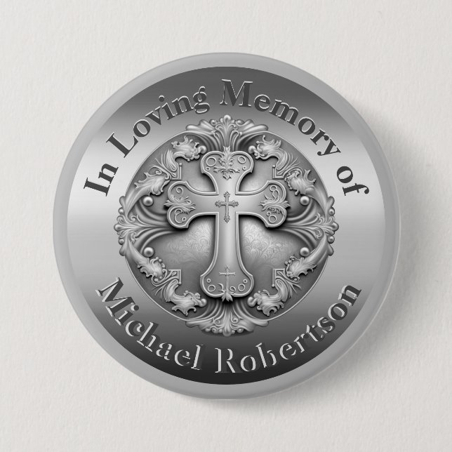 Custom Memorial with Cross 3 Inch Round Button (Front)