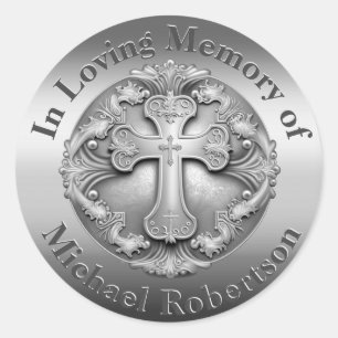 Custom Memorial with Cross Classic Round Sticker