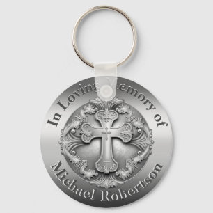 Custom Memorial with Cross Keychain