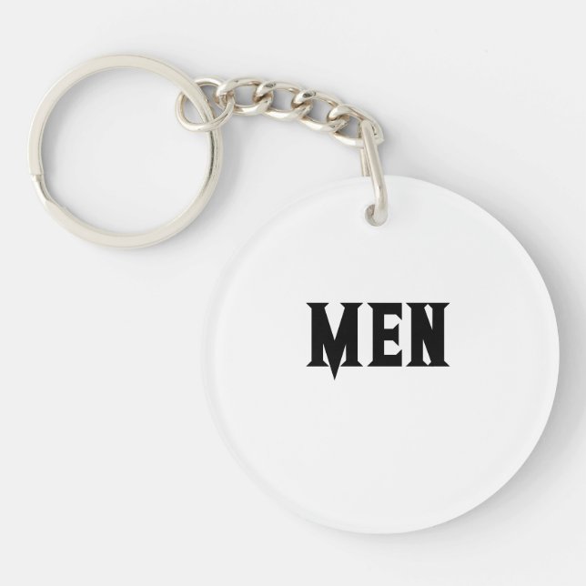 Custom Men Text Black Colour Text White Background Keychain (Front)