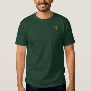 Custom Mens Gold Monogram Initials Christmas Green Embroidered T-Shirt
