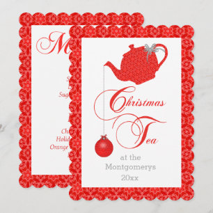 Custom Menu Red Lace Christmas Tea Party Invitation