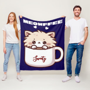 Custom Meowffee Cute Coffee Cat Fleece Blanket