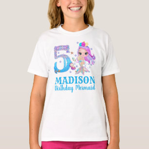 Custom Mermaid 5th Birthday  for Girls T-Shirt