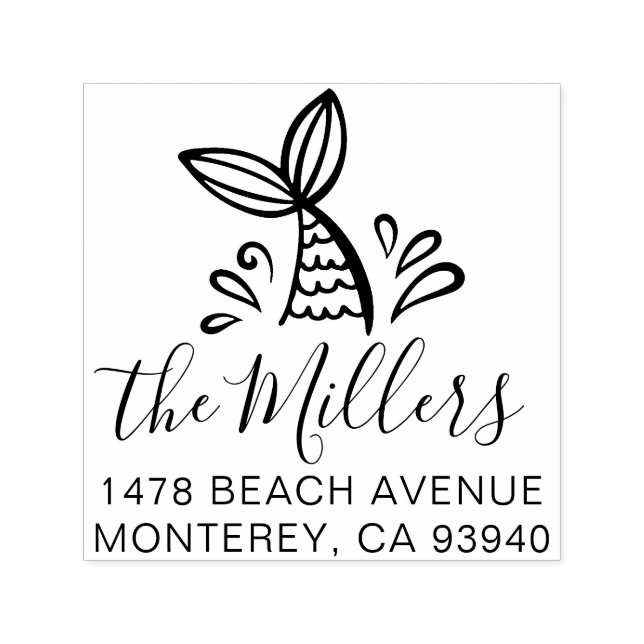 Custom Mermaid Address Self Inking Stamp (Design)