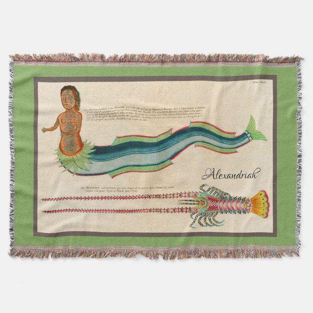Custom Mermaid Lobster Green Coastal decor Throw Blanket (Front)
