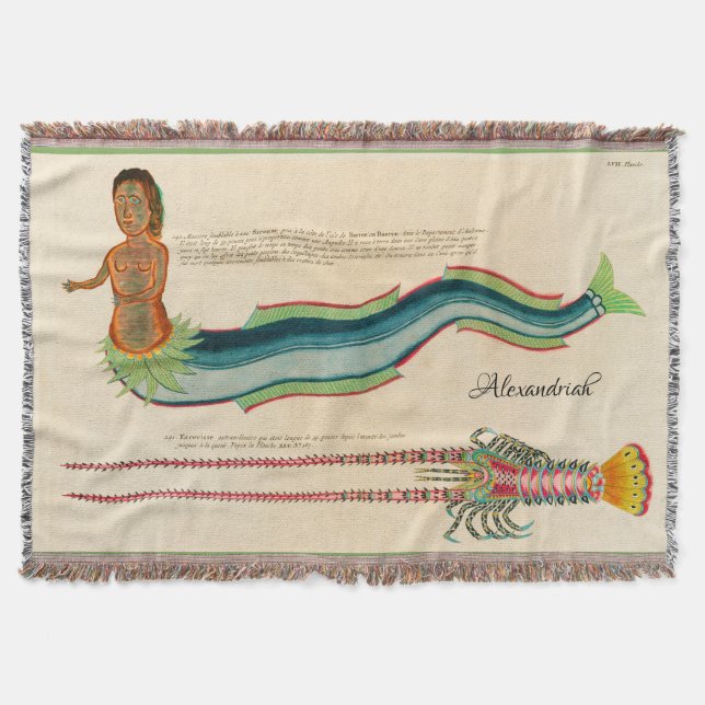 Custom Mermaid Lobster Navy Coastal decor Throw Blanket (Front)