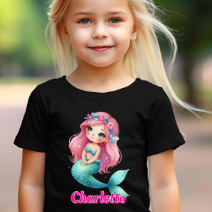 Custom Mermaid pink name black T-Shirt