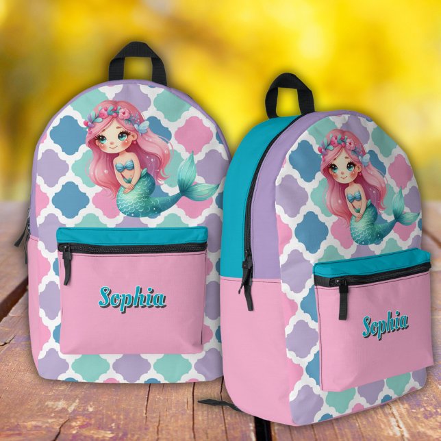 Custom Mermaid pink pattern  Printed Backpack (Creator Uploaded)