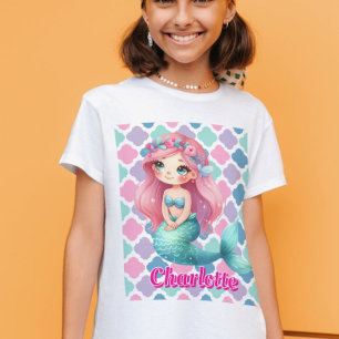 Custom Mermaid pink pattern T-Shirt