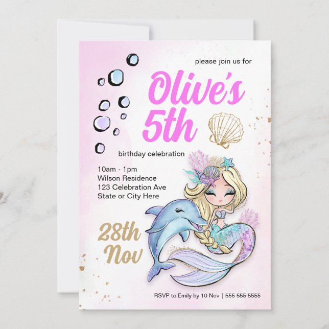 Custom Mermaid Under the Sea Birthday Invitation (Front)