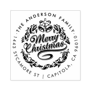 Custom Merry Christmas Family Name Return Address Rubber Stamp