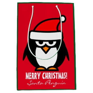 Custom Merry Christmas gift bag with Santa penguin