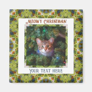 Custom Merry Christmas Green Cat Kitten Pet Photo Magnet