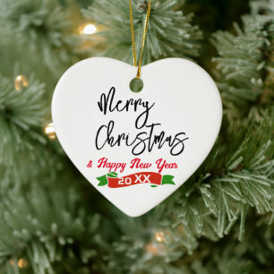 Custom Merry Christmas Heart Shaped  Ceramic Ornament