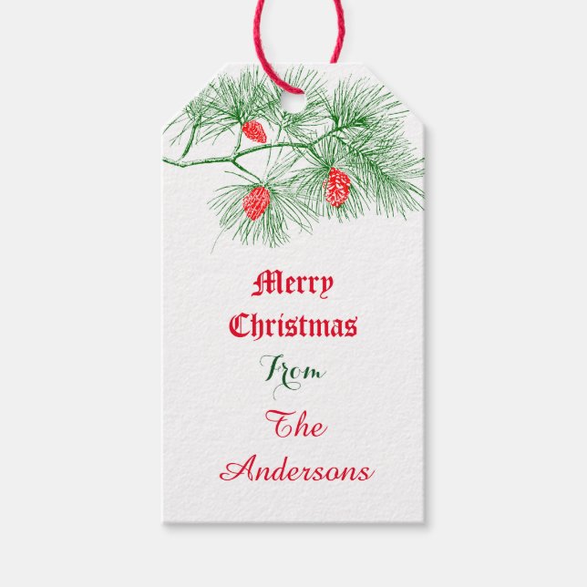 Custom Merry Christmas Holiday Green Pine Gift Tag (Front)