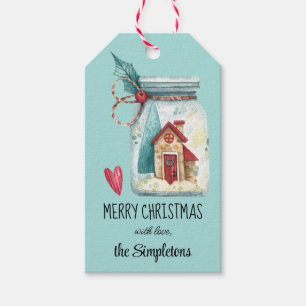 Custom Merry Christmas House in a Jar Gift Tags