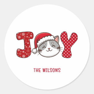 Custom Merry Christmas Kitty Cat " JOY "  Classic Round Sticker