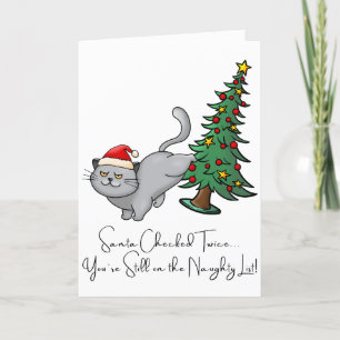 Custom Merry Christmas Naughty Cat For Friends  Holiday Card
