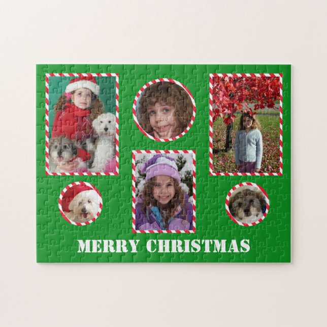 Custom Merry Christmas Photo Jigsaw Collage Puzzle (Horizontal)