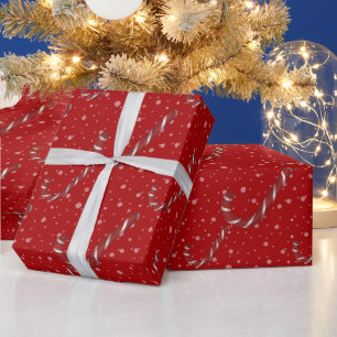 Custom Merry Christmas Red Candy Canes White Snow  Wrapping Paper