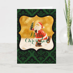 Custom MERRY CHRISTMAS SANTA SKATING WITH WISHES Holiday Card