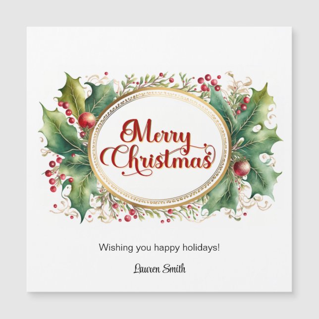 Custom Merry Christmas Script in Gold Floral Frame (Front)