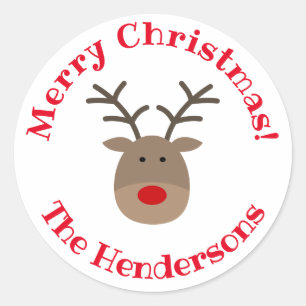 Custom Merry Christmas stickers with cute reindeer