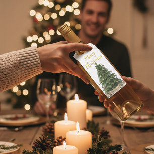 Custom Merry Christmas Tree From Our Family Bottle Tag