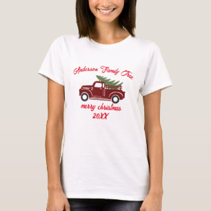 Custom merry christmas tree truck family christmas T-Shirt