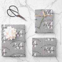 Custom Merry Christmas Vintage Grey Monogram  