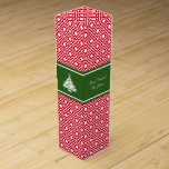 Custom Merry Christmas wine gift box<br><div class="desc">Custom Merry Christmas wine gift box with elegant diamond pattern. Stylish design with custom greetings, wishes and name. Chic typography. Classy Holiday present and party favours for employees, friends, family, worker, coworker etc. Green and red colours with Xmas tree decorations.</div>