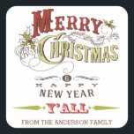 Custom Merry Christmas Y'All Holiday Sticker<br><div class="desc">Vintage western Merry Christmas & Happy New Year Y'all Sticker with rustic typography</div>