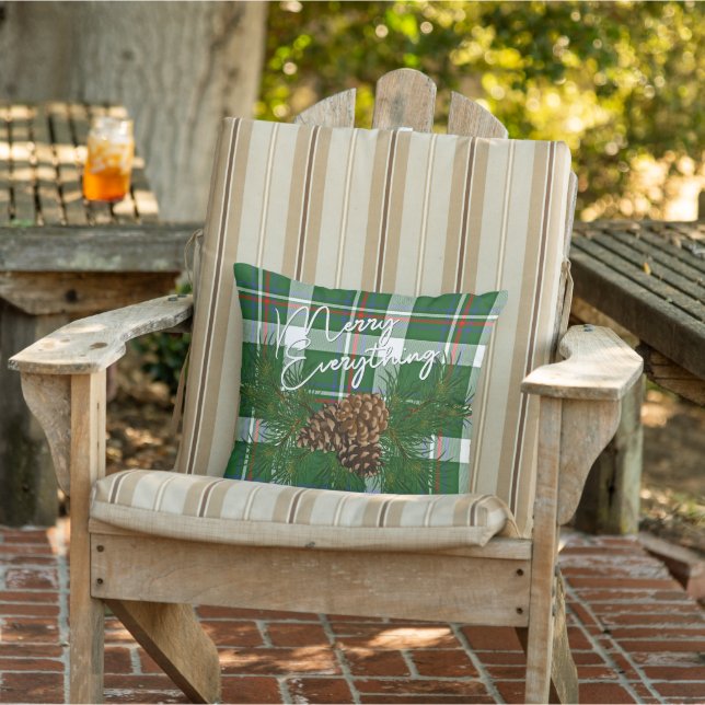 Custom Merry Everything Red Green Cabin Porch Outdoor Pillow (Chair)