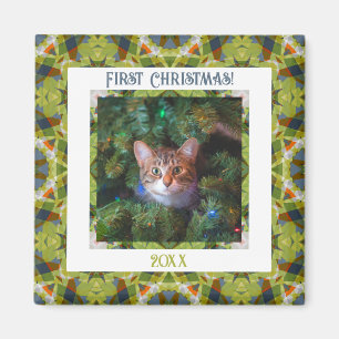 Custom Merry Green Festive First Christmas Photo Magnet