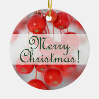 Custom Merry Retro Christmas 2016 with Berries Ceramic Ornament