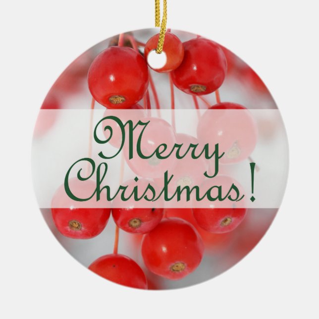 Custom Merry Retro Christmas 2016 with Berries Ceramic Ornament (Front)