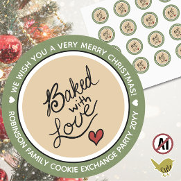 Custom Message Baked with Love Christmas  Classic Round Sticker