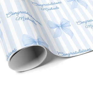 Custom Message Blue Coquette Bows Congratulations Wrapping Paper