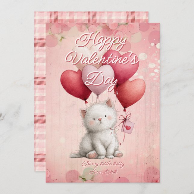 Custom Message Cat Animal Valentines Day Holiday Card (Front/Back)