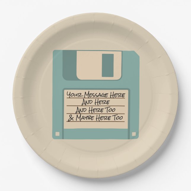 Custom Message Computer Floppy Disc Paper Plates (Front)