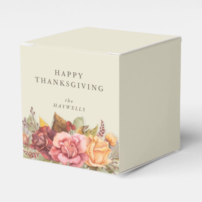 Custom Message Fall Floral Border Thanksgiving Favor Box (Front Side)