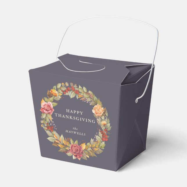 Custom Message Floral Wreath Thanksgiving Favor Box (Front Side)