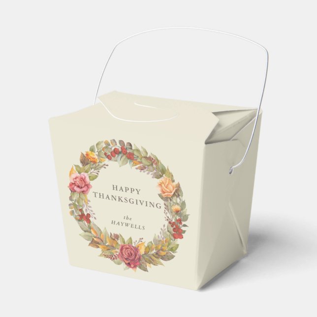 Custom Message Floral Wreath Thanksgiving Favor Box (Front Side)