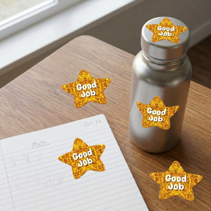 Custom Message (Glitter Gold Star) Kids Good Job Star Sticker